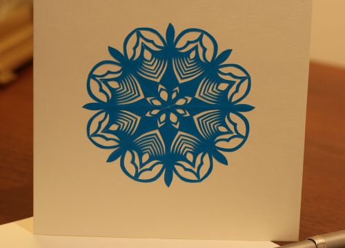 Pocztówka kurpiowska – „gwiazda” (niebieska)  