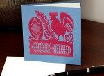 Carte postale des Kurpies avec un coq et un oeuf