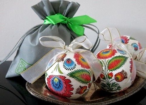 Coffret de boules de Noël (fleurs de Lowicz - multicolores)