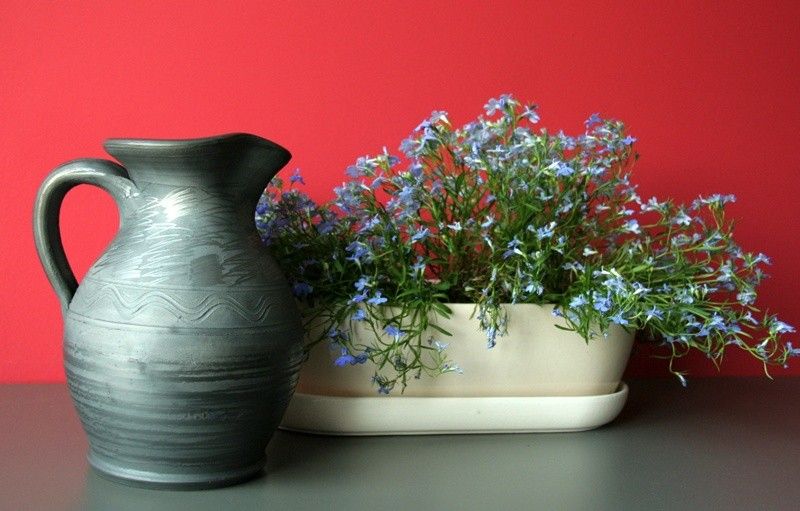 ceramika ludowa - siwak i doniczka z kwiatami